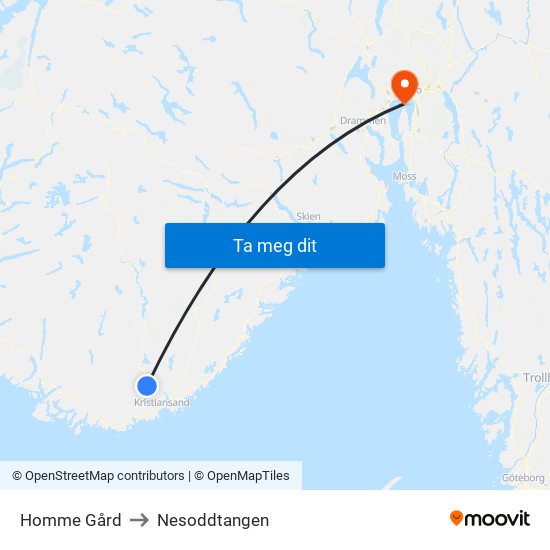 Homme Gård to Nesoddtangen map
