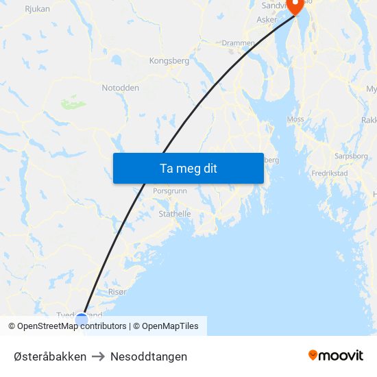 Østeråbakken to Nesoddtangen map