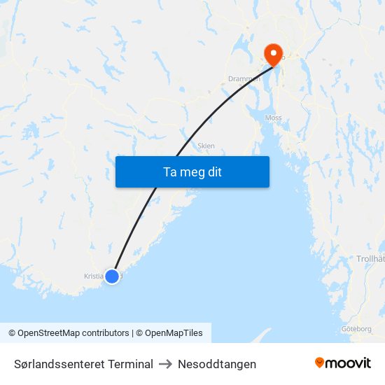 Sørlandssenteret Terminal to Nesoddtangen map