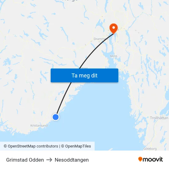 Grimstad Odden to Nesoddtangen map