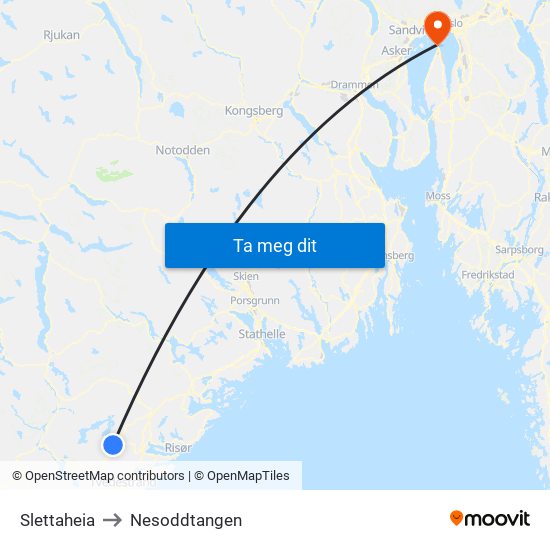 Slettaheia to Nesoddtangen map