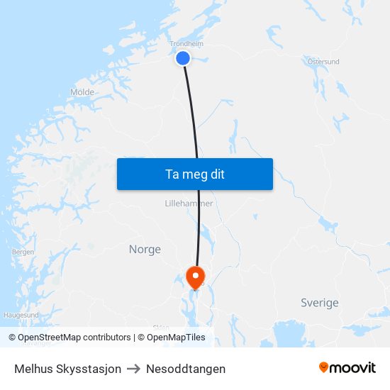 Melhus Skysstasjon to Nesoddtangen map