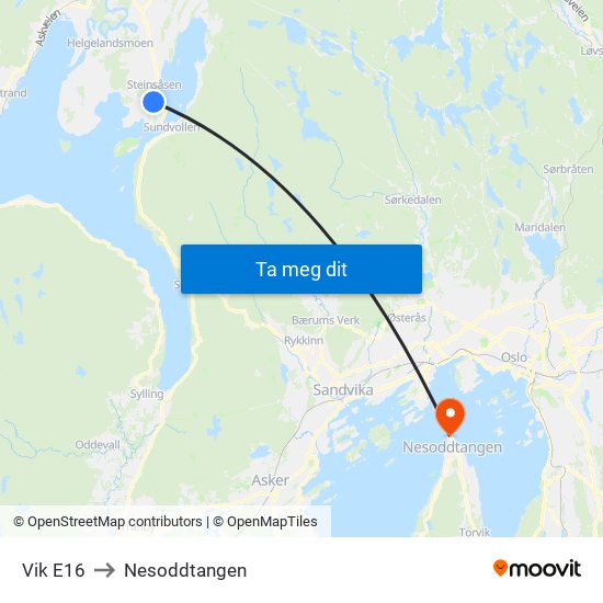 Vik E16 to Nesoddtangen map