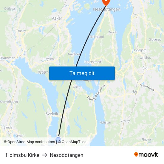 Holmsbu Kirke to Nesoddtangen map