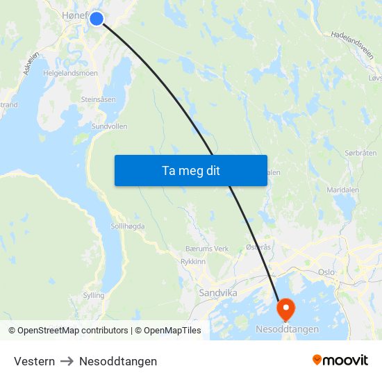 Vestern to Nesoddtangen map