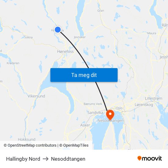 Hallingby Nord to Nesoddtangen map
