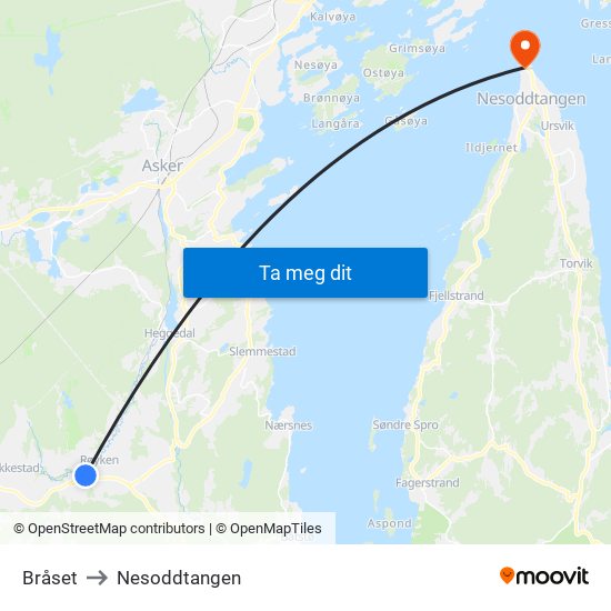 Bråset to Nesoddtangen map