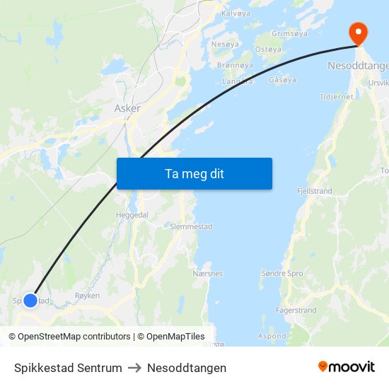 Spikkestad Sentrum to Nesoddtangen map
