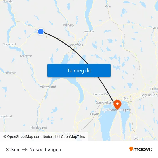 Sokna to Nesoddtangen map