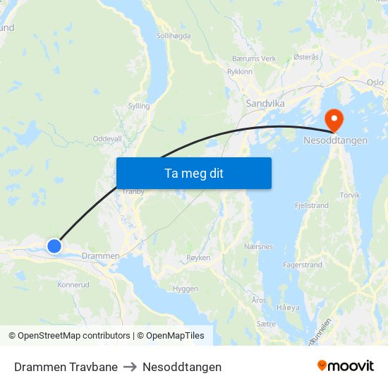 Drammen Travbane to Nesoddtangen map