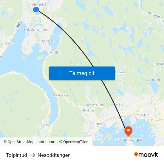 Tolpinrud to Nesoddtangen map