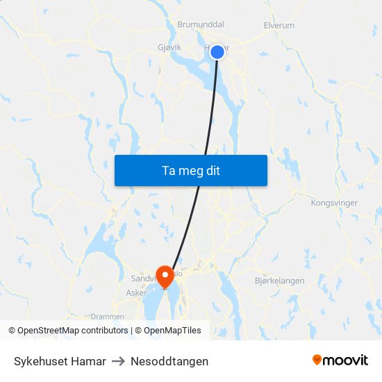 Sykehuset Hamar to Nesoddtangen map