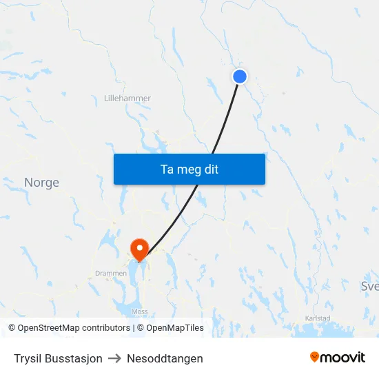 Trysil Busstasjon to Nesoddtangen map