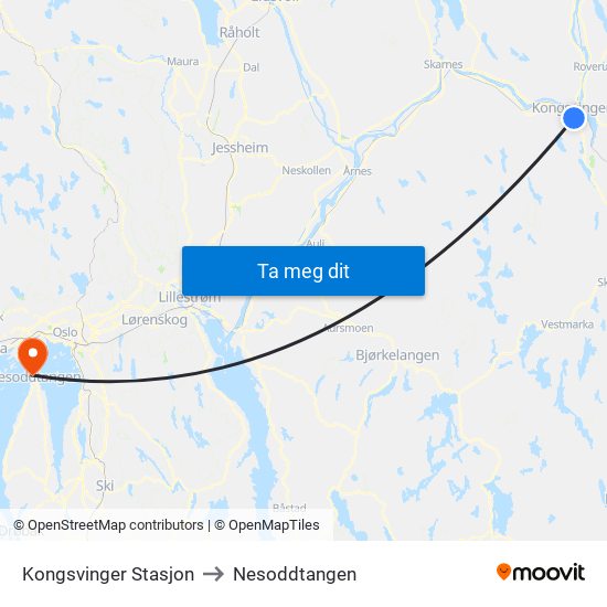 Kongsvinger Stasjon to Nesoddtangen map
