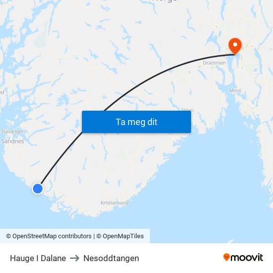 Hauge I Dalane to Nesoddtangen map