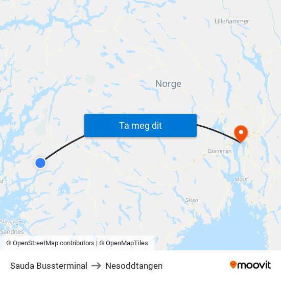Sauda Bussterminal to Nesoddtangen map