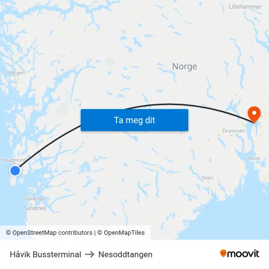 Håvik Bussterminal to Nesoddtangen map