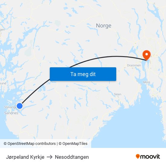 Jørpeland Kyrkje to Nesoddtangen map