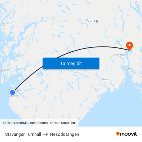 Stavanger Turnhall to Nesoddtangen map