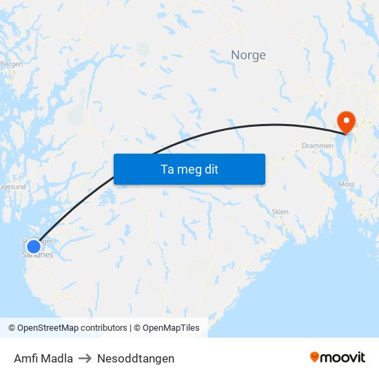 Amfi Madla to Nesoddtangen map