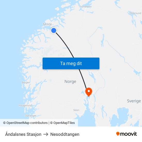 Åndalsnes Stasjon to Nesoddtangen map