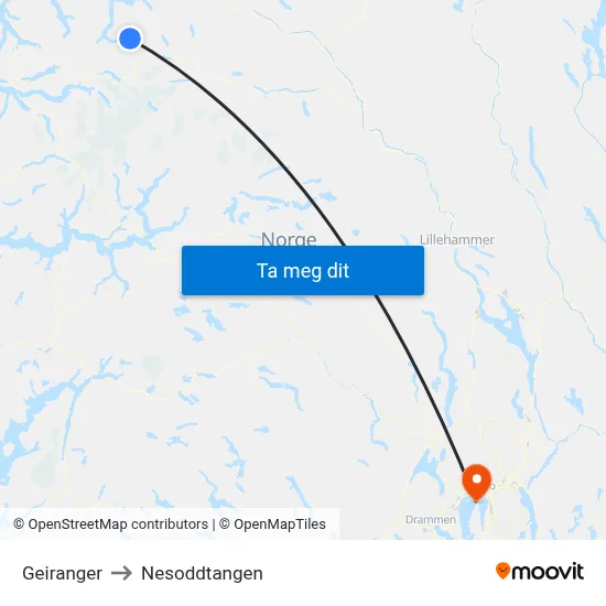 Geiranger to Nesoddtangen map