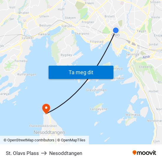 St. Olavs Plass to Nesoddtangen map