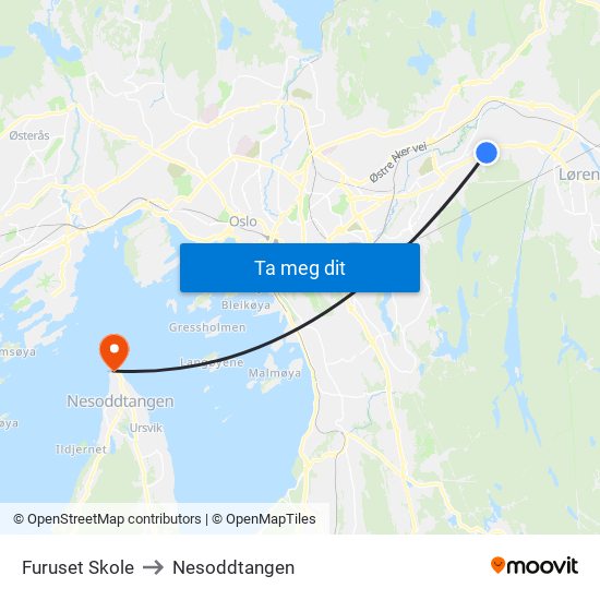 Furuset Skole to Nesoddtangen map