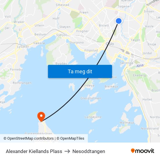 Alexander Kiellands Plass to Nesoddtangen map