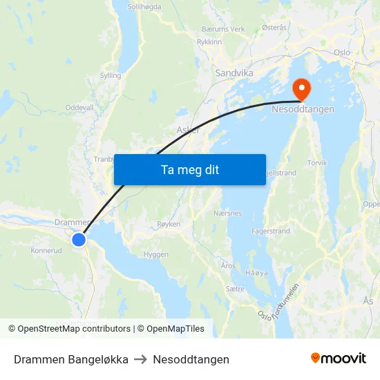Drammen Bangeløkka to Nesoddtangen map