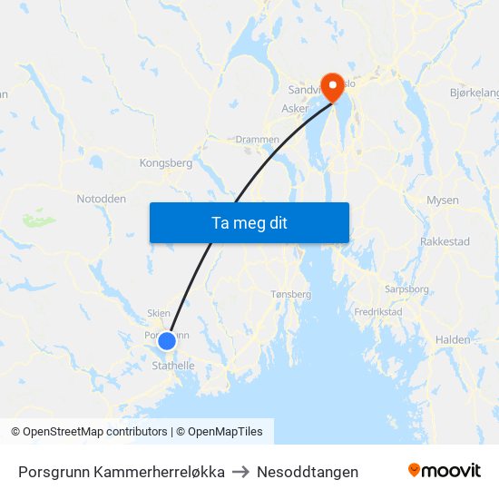 Porsgrunn Kammerherreløkka to Nesoddtangen map