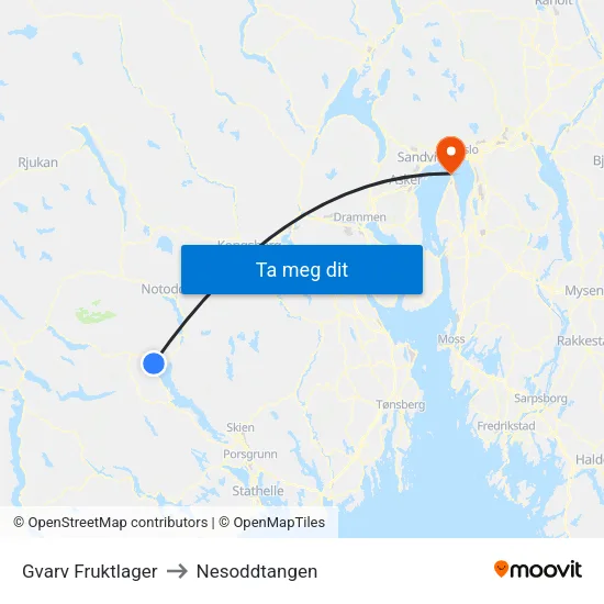 Gvarv Fruktlager to Nesoddtangen map