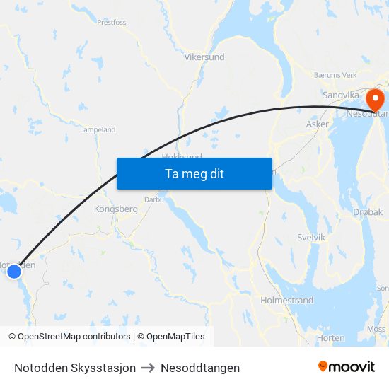 Notodden Skysstasjon to Nesoddtangen map