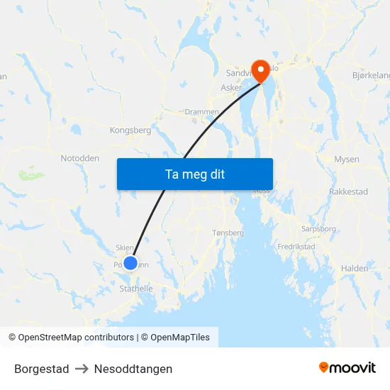 Borgestad to Nesoddtangen map