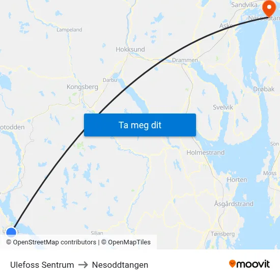 Ulefoss Sentrum to Nesoddtangen map