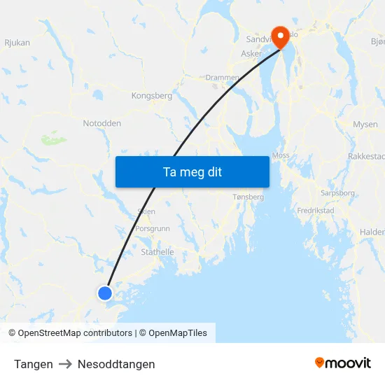 Tangen to Nesoddtangen map