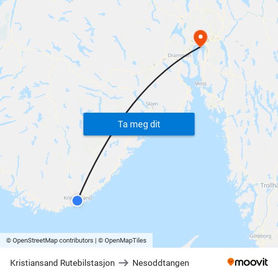 Kristiansand Rutebilstasjon to Nesoddtangen map