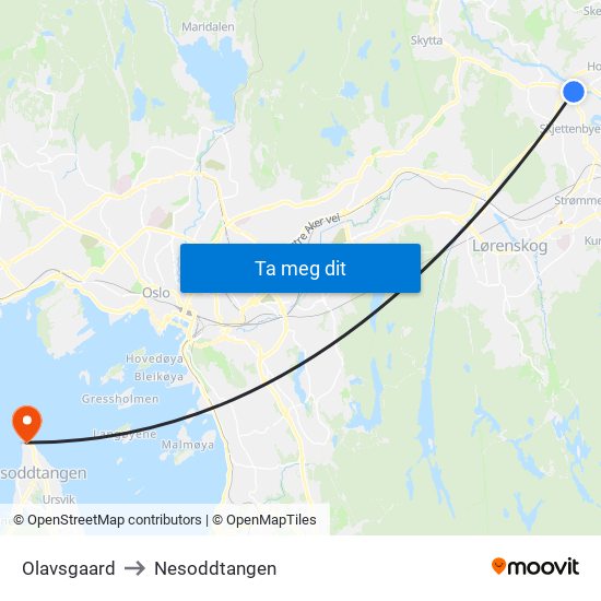 Olavsgaard to Nesoddtangen map