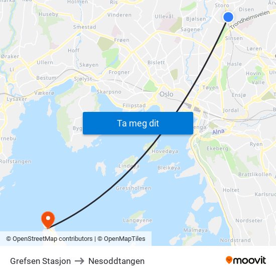 Grefsen Stasjon to Nesoddtangen map