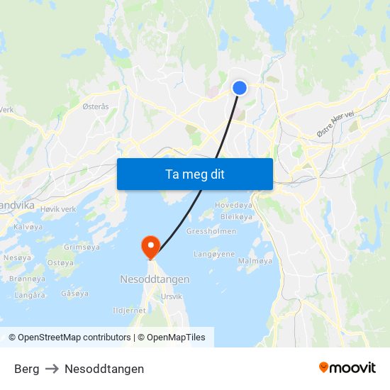 Berg to Nesoddtangen map