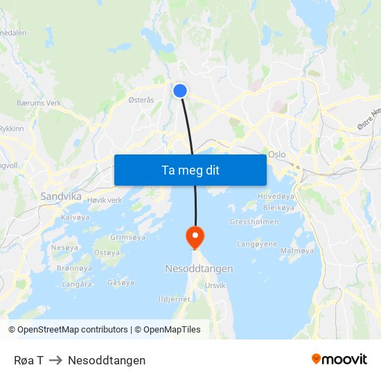 Røa T to Nesoddtangen map