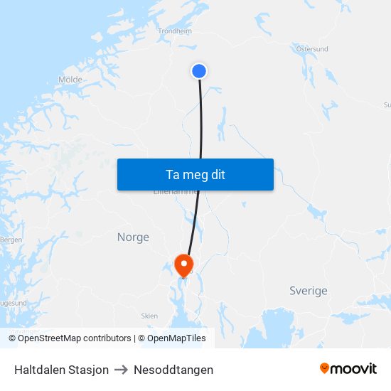 Haltdalen Stasjon to Nesoddtangen map