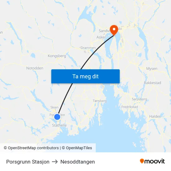 Porsgrunn Stasjon to Nesoddtangen map