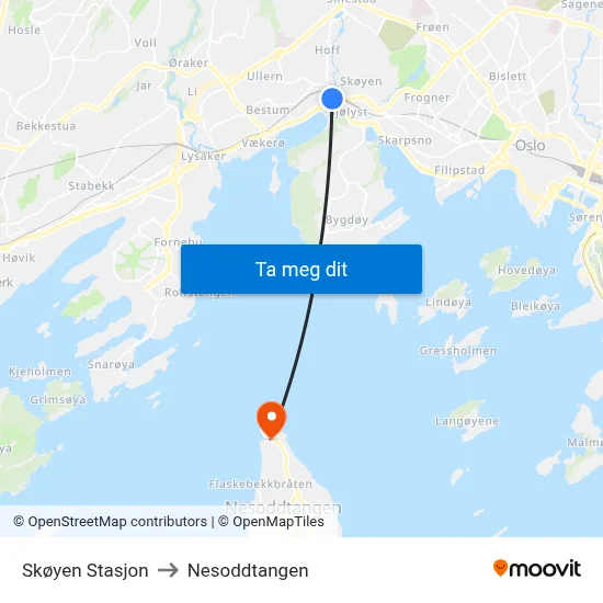 Skøyen Stasjon to Nesoddtangen map