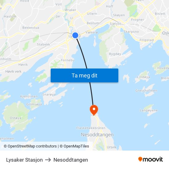 Lysaker Stasjon to Nesoddtangen map