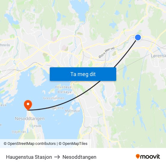 Haugenstua Stasjon to Nesoddtangen map