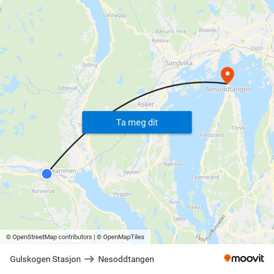 Gulskogen Stasjon to Nesoddtangen map