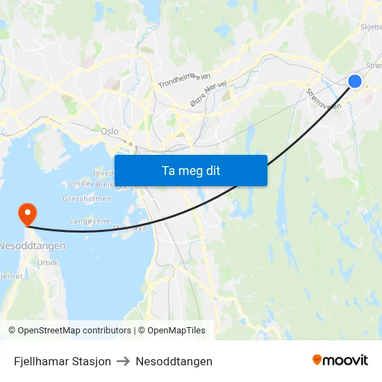 Fjellhamar Stasjon to Nesoddtangen map