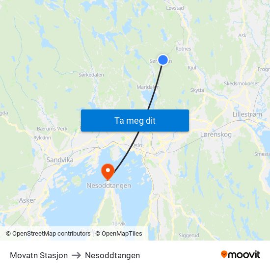 Movatn Stasjon to Nesoddtangen map