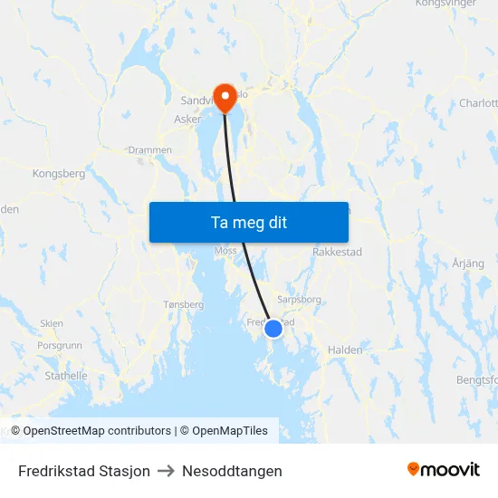 Fredrikstad Stasjon to Nesoddtangen map